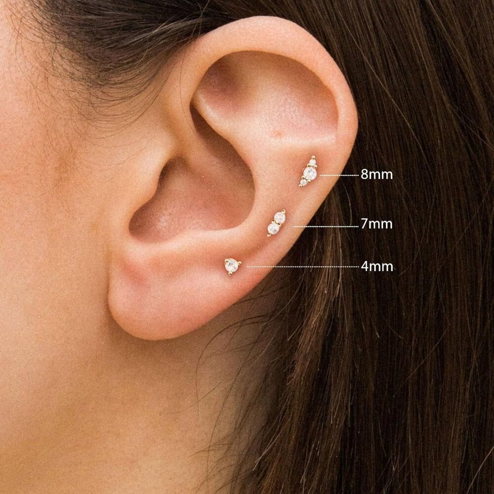 Tiny 14k Gold/Silver Flat Back Stud Earrings For … - image 2